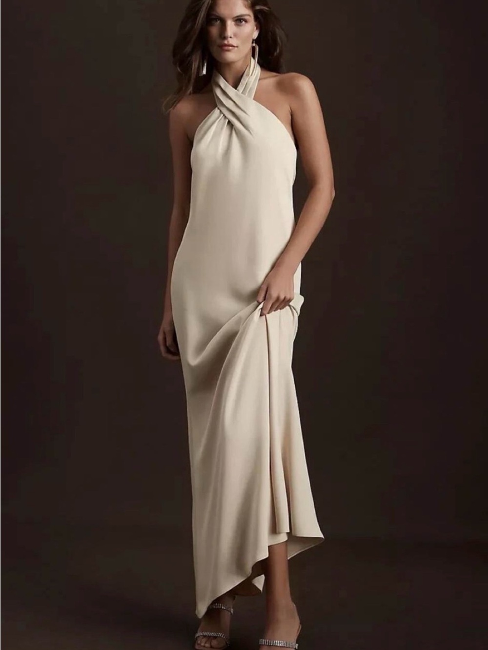 BHLDN One-Shoulder Cream Twist-Neck Maxi Dress